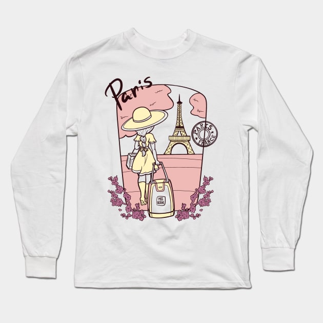 Paris France Travel Long Sleeve T-Shirt by Miss_Akane